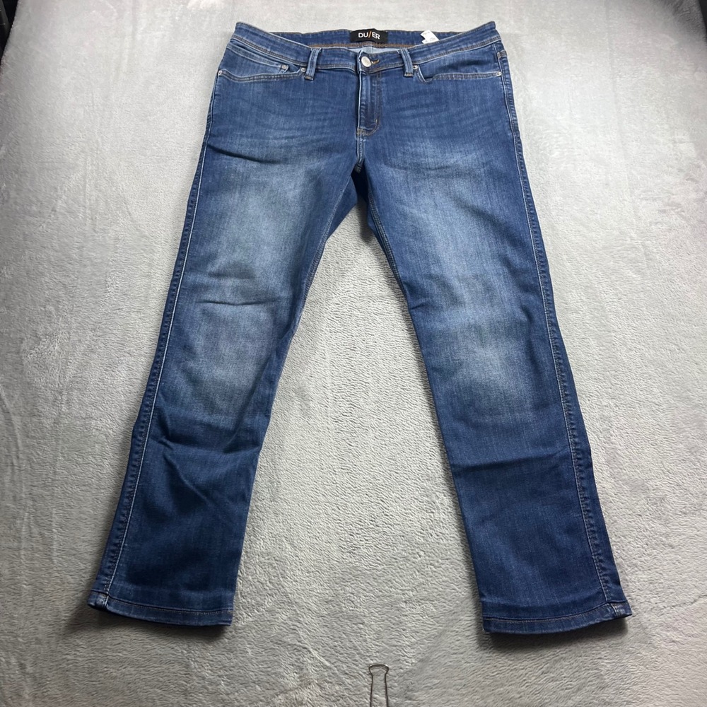 DU/ER L2X Slim Fit Mens Performance Denim Jeans Blue Medium Wash 34x30